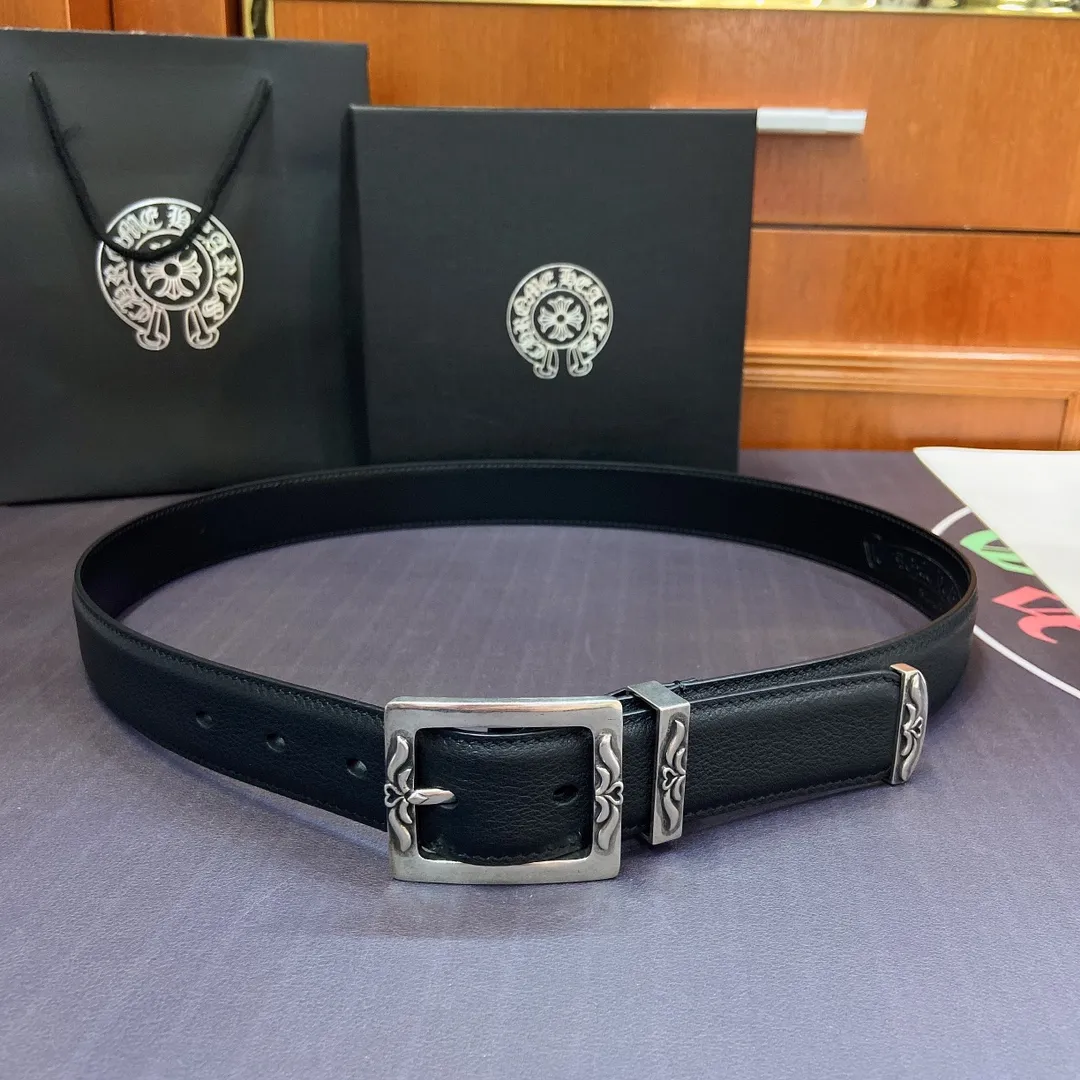 𝐂𝐡𝐫𝐨𝐦𝐞𝐇𝐞𝐚𝐫𝐭𝐬 Crow Heart Japanese Pin Buckle Belt [Fixed Style], the brass silver-plated buckle is paired with an imported wax leather belt, which is very cool. Width 3.0cmp520